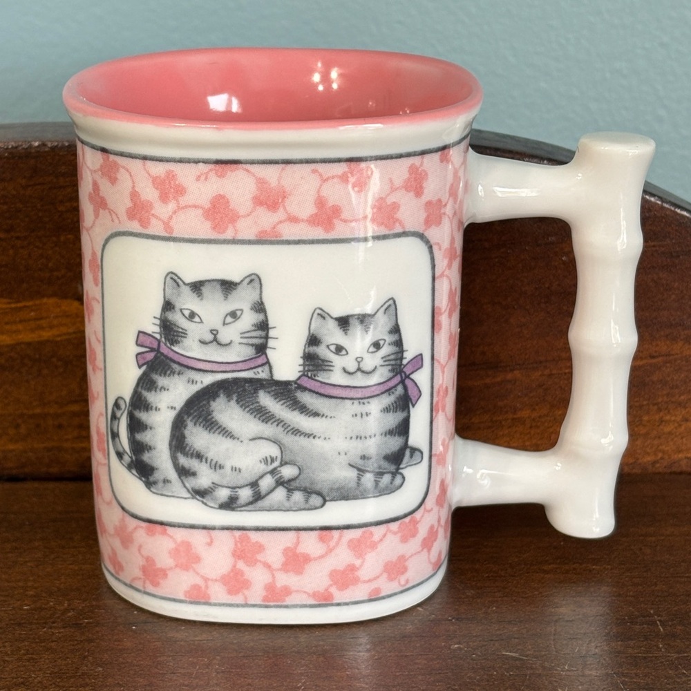 Takahashi Giftcraft Hand Decorated Twin Cats Square Coffee Mug made in Japan